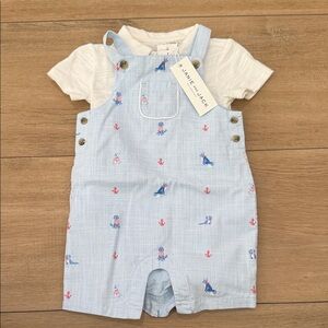 Janie and Jack Light Blue Overalls with Cream T-Shirt
